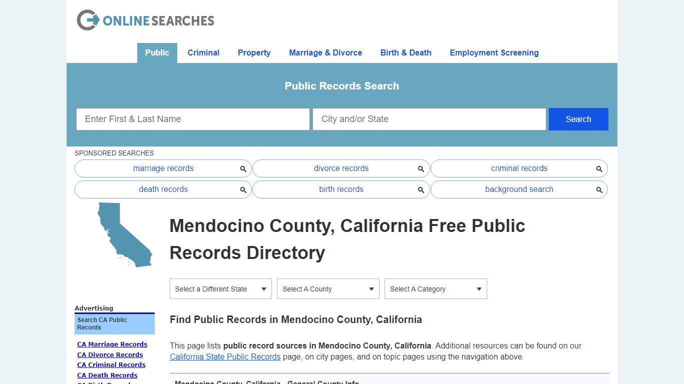 Mendocino County, California Public Records Directory