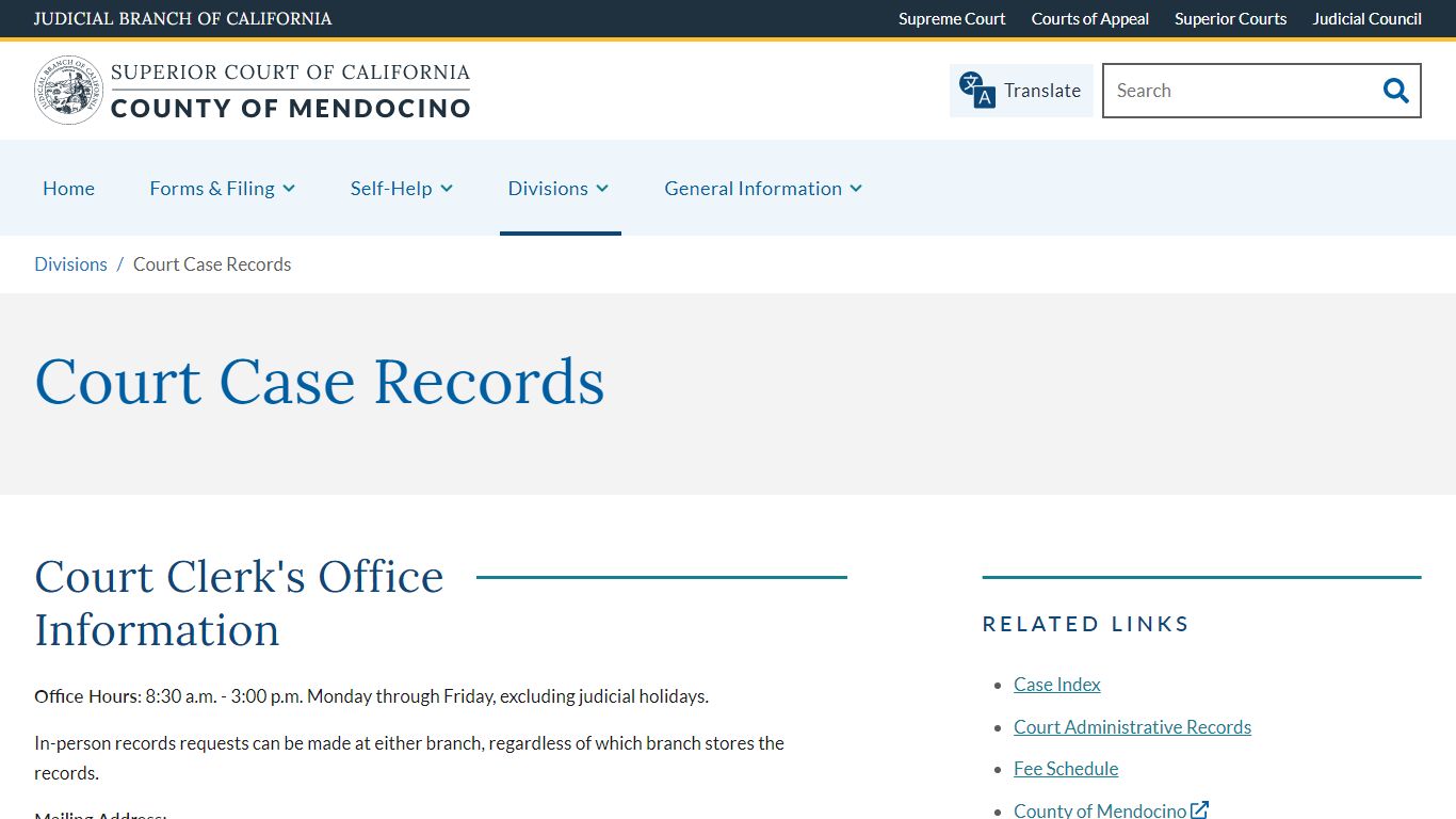 Court Case Records | Superior Court of California | County ...