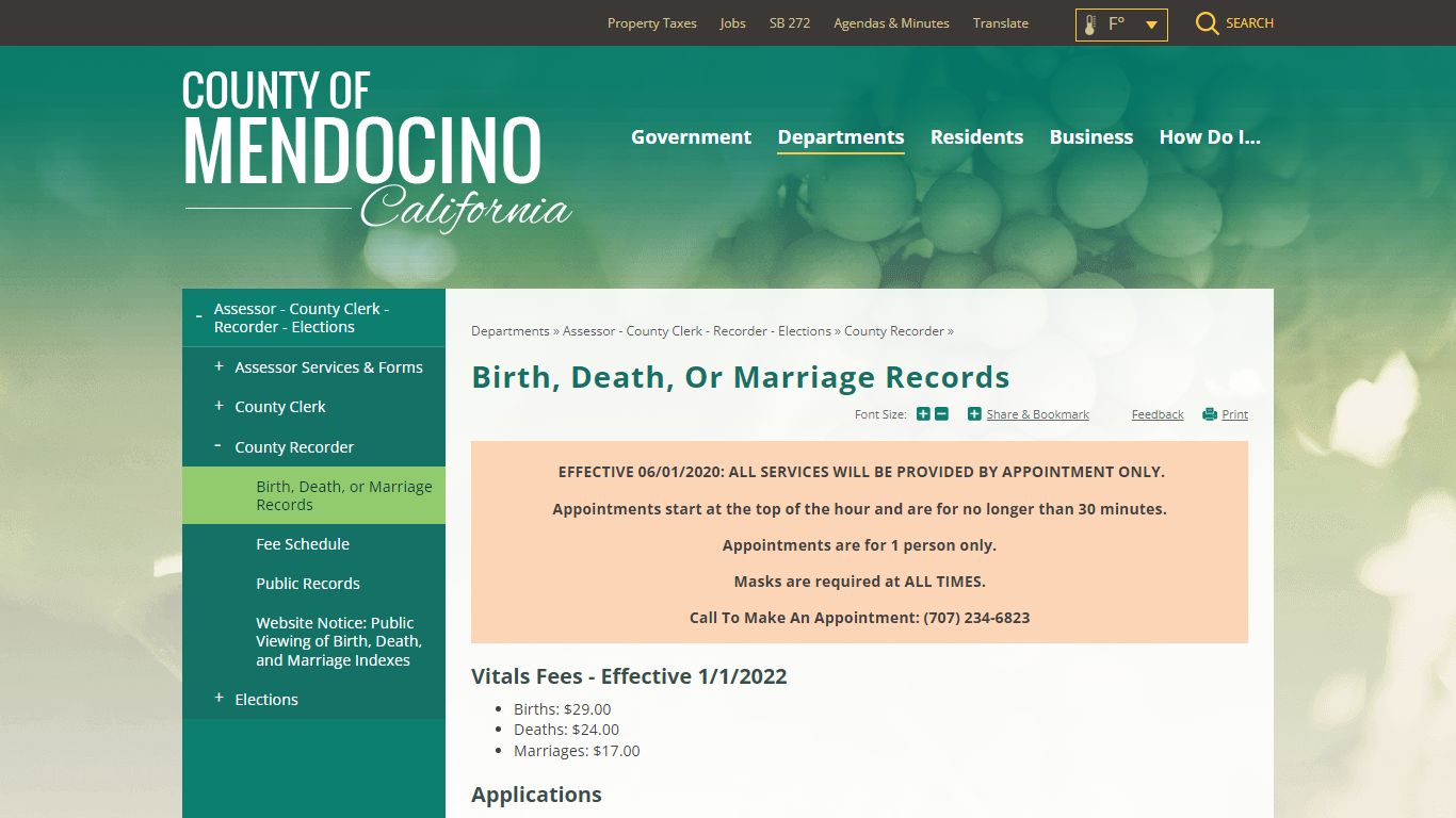 Birth, Death, or Marriage Records | Mendocino County, CA